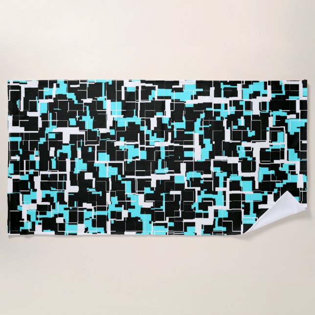 Cool trendy Schwarz-weiß Blue Pattern Strandtuch (Vorderseite)