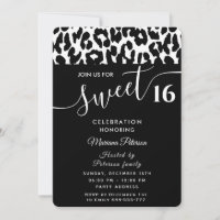 Cool Trendy Schwarz-weiße Leoparden süß 16 Invitat