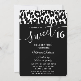 Cool Trendy Schwarz-weiße Leoparden süß 16 Invitat Einladung