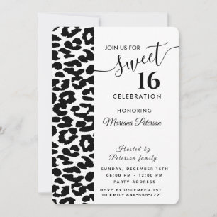 Cool Trendy Schwarz-weiße Leoparden süß 16 Invitat Einladung