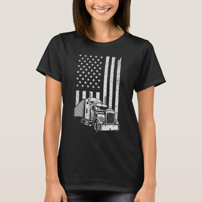 Cool Trucker For Men Dad Semi Truck Driver US Flag T-Shirt (Vorderseite)