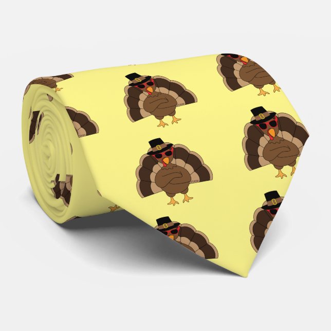Cool Turkey Thanksgiving fun yellow pattern  Krawatte (Gerollt)