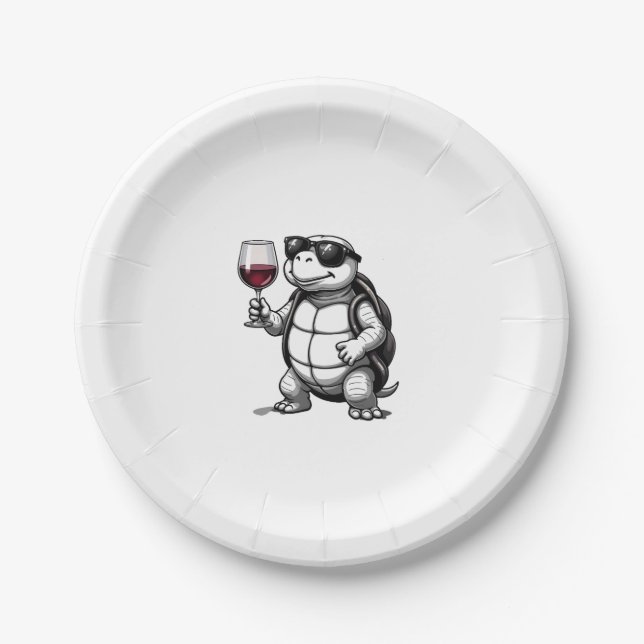 cool turtle drinking red wine art print_1 (2) pappteller (Vorderseite)