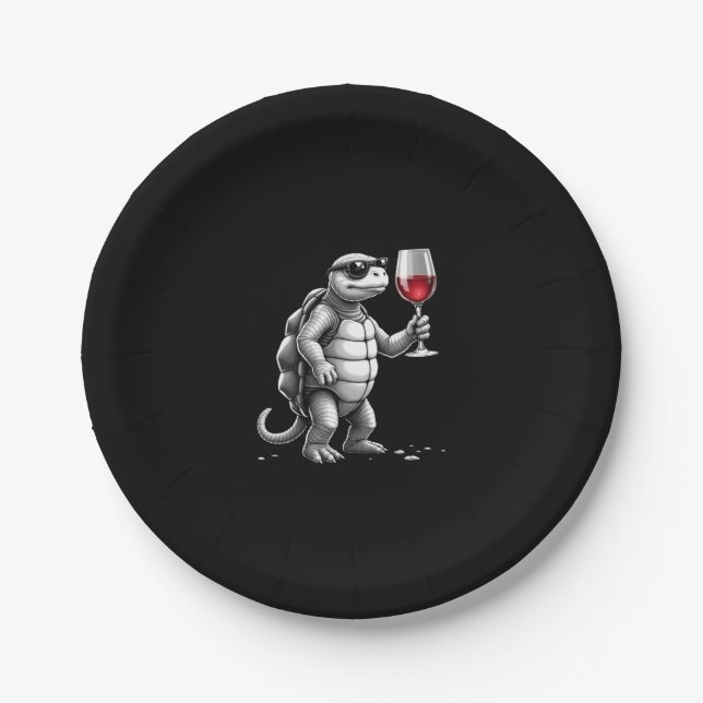 cool turtle drinking red wine art print_1 (2) pappteller (Vorderseite)