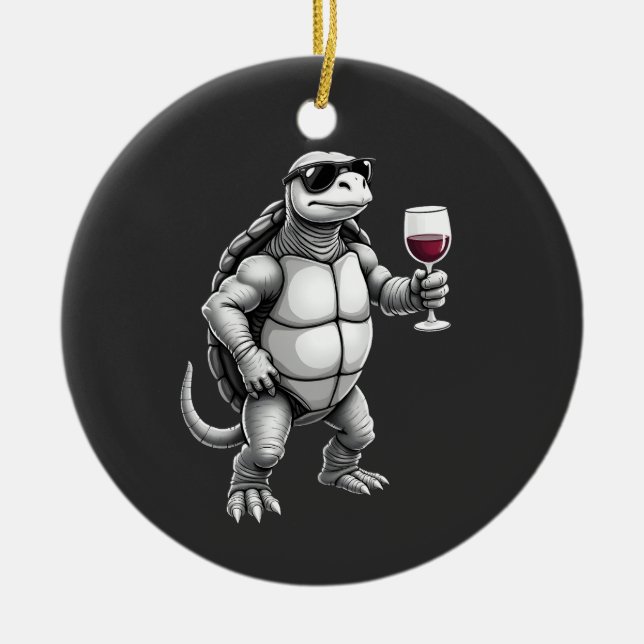 cool turtle drinking red wine art print_1 (3) keramik ornament (Vorne)