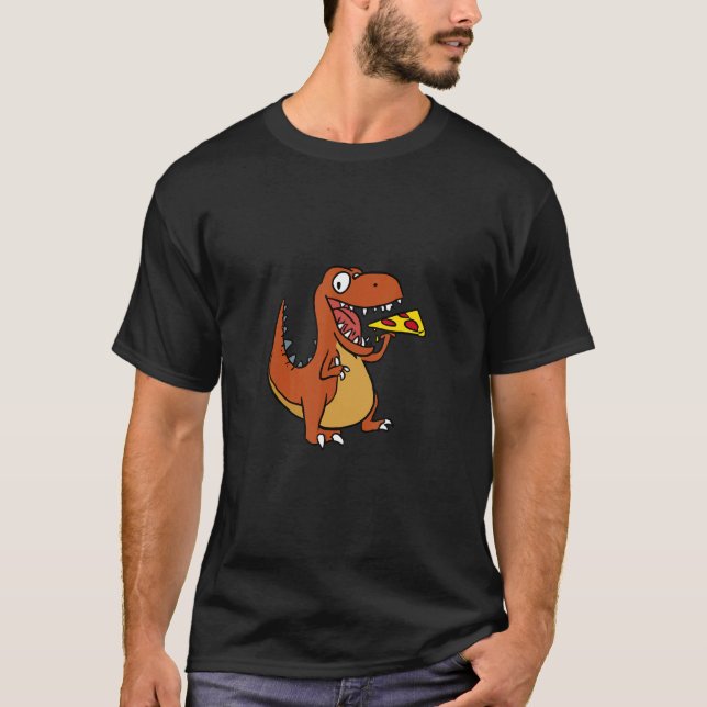 Cool Tyrannosaurus Rex Dinosaur Eating Pizza T-Shirt (Vorderseite)