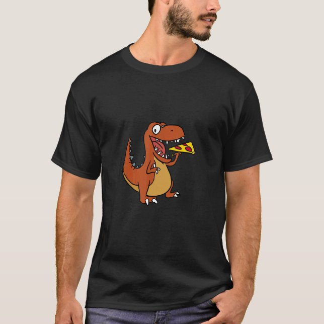 Cool Tyrannosaurus Rex Dinosaurier Pizza essen T-Shirt (Vorderseite)
