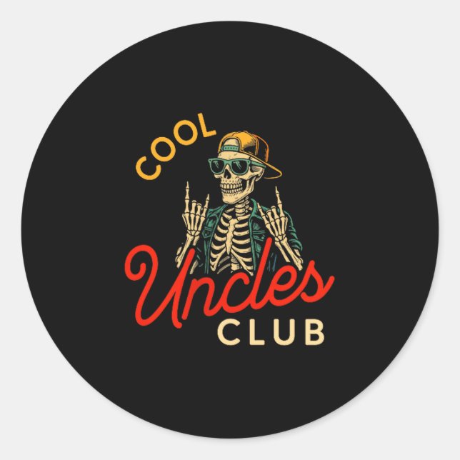 Cool Uncles Club Shirt Funny Skeleton Retro Uncle  Runder Aufkleber (Vorderseite)