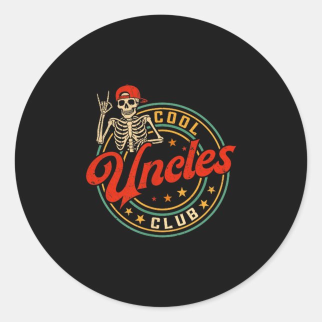 Cool Uncles Club Shirt Retro Funny Skeleton New Un Runder Aufkleber (Vorderseite)