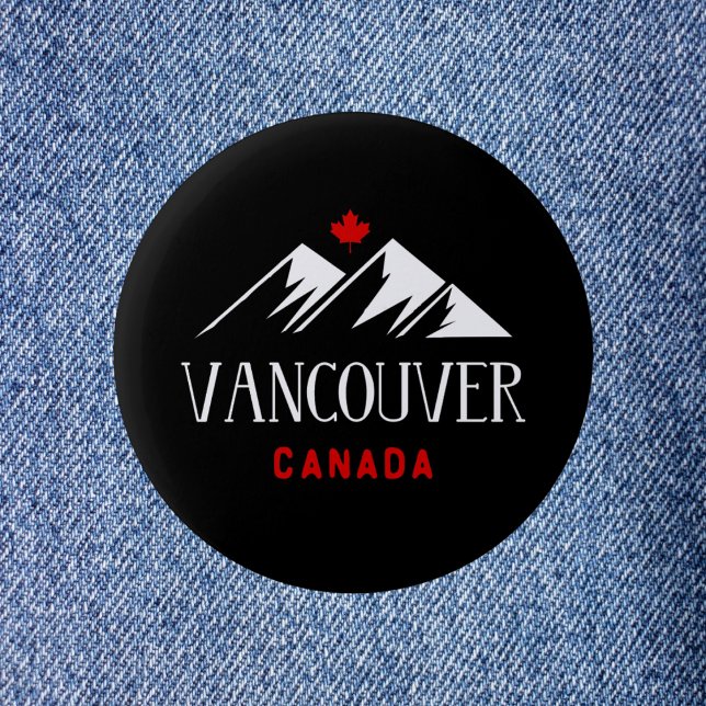 Cool Vancouver Canada Mountains Maple Leaf Dark Button (Von Creator hochgeladen)