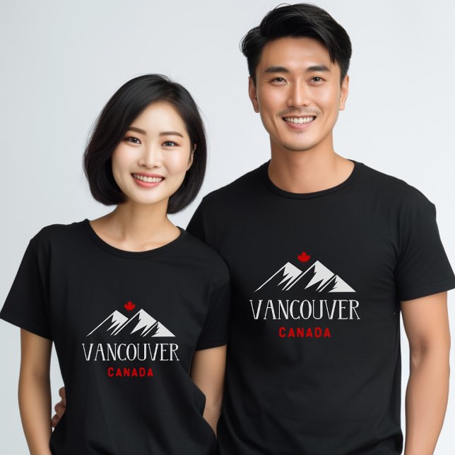 Cool Vancouver Canada Mountains Maple Leaf Dark T-Shirt (Von Creator hochgeladen)
