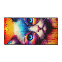 Cool Vibrant Illustrated Cat Desk Mat