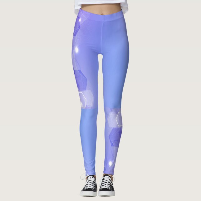 Cool Warm Blau abstraktes geometrisches Muster Leggings (Vorderseite)