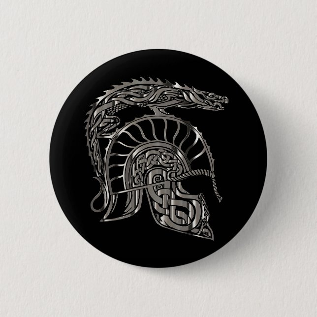 Cool Warrior Metallic Dragon Helmet Button (Vorderseite)