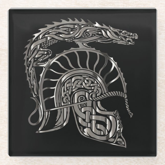 Cool Warrior Metallic Dragon Helmet Glasuntersetzer (Vorderseite)