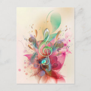 Cool watercolours treble clef music note swirls postkarte