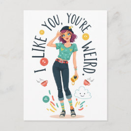 Cool Weird Girl Illustration I Like You Quirky Postkarte