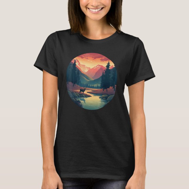 Cool wilderness National Park with Deer for hiking T-Shirt (Vorderseite)