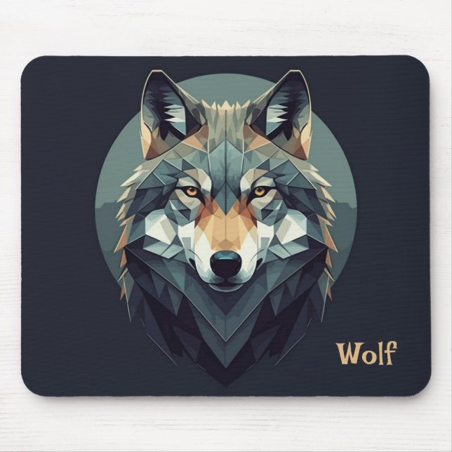 Cool Wolf Geometric Modern art Navy Blue Mustard Mousepad (Vorne)