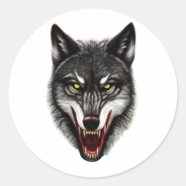 Cool Wolf Portrait Runder Aufkleber (Vorderseite)