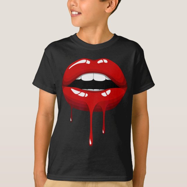 Cool Women Fashionable Red Lips Short Sleeve Graph T-Shirt (Vorderseite)