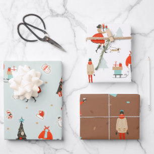 Cool Yule Weihnachten im Mid-Century Stil Geschenkpapier Set