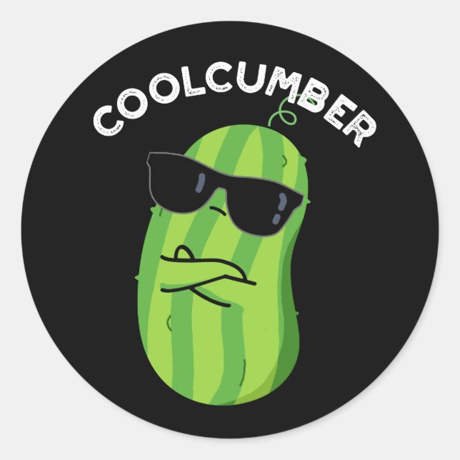 Coolcumber Funny Veggie Cucumber Pun Dark BG Runder Aufkleber (Vorderseite)