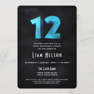 Coole 3D auf Black 12. Geburtstagsparty Einladung