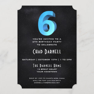 Coole 3D auf Black 6. Geburtstagsparty Einladung