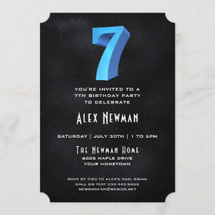 Coole 3D auf Black 7th Birthday Party Einladung