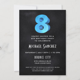 Coole 3D auf Black 8th Birthday Party Einladung