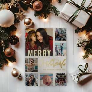Coole 7-Foto-Collage Merry Christmas Kalligrafie Folien Feiertagspostkarte