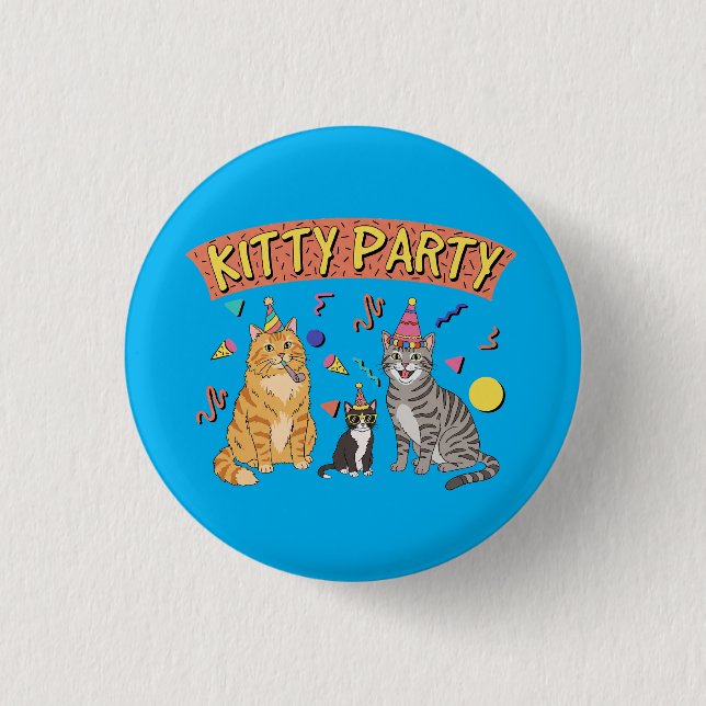 Coole 90er-Katzen-Party 1990er-Themen-Kitty Button (Vorderseite)
