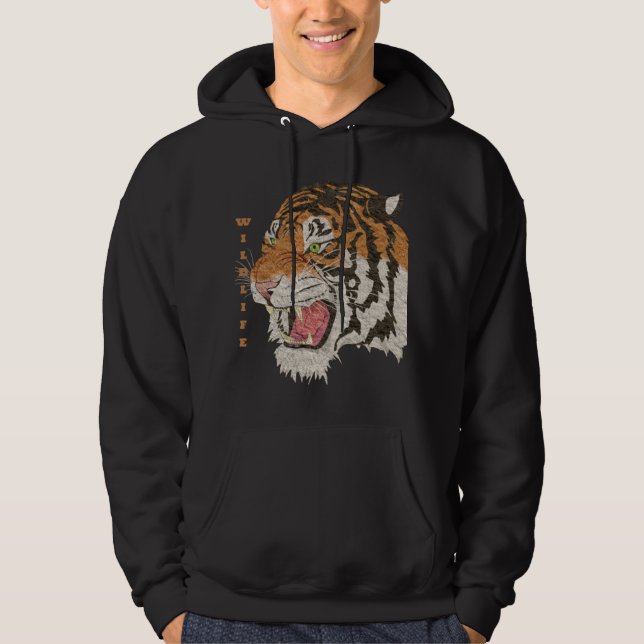Coole Abbildung von Wildtierschwarz Hoodie (Vorderseite)