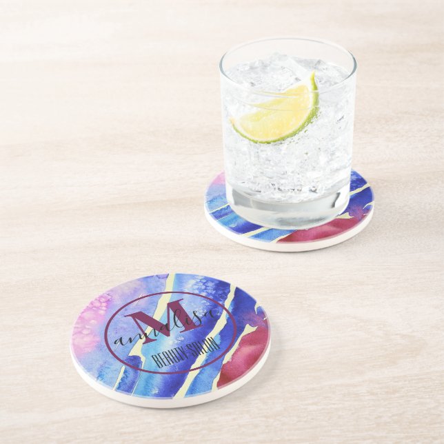 Coole Abstrakte Art Blue Lila Pink Magenta Getränkeuntersetzer (Seite)