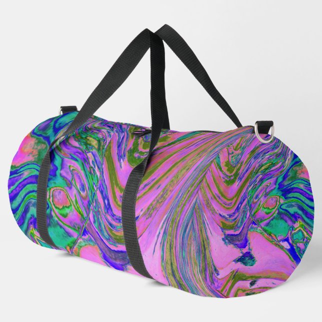 Coole Abstrakte Chartreuse und Hot Pink Groovy Ret Duffle Bag (Linke Ecke)