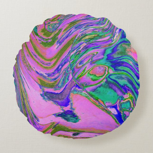 Coole Abstrakte Chartreuse und Hot Pink Groovy Ret Rundes Kissen (Vorderseite)