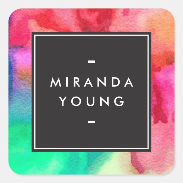 Coole Abstrakte mehrfarbige Aquarellfarben Moderne Quadratischer Aufkleber (Vorderseite)