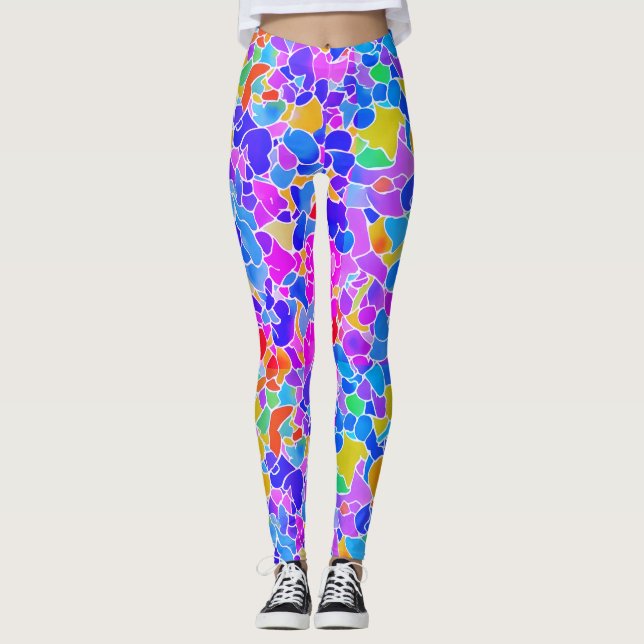 Coole Abstrakte Neonfarben Geometrische Mosaik Leggings (Vorderseite)