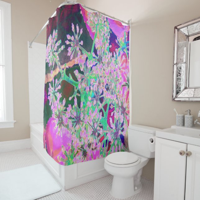 Coole Abstrakte Retro-Natur in Rosa und Kalkgrün Duschvorhang (Beispiel)