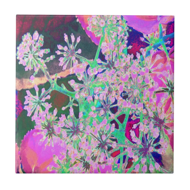 Coole Abstrakte Retro-Natur in Rosa und Kalkgrün Fliese (Vorderseite)