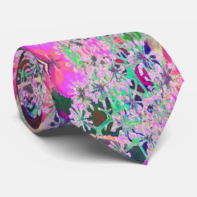 Coole Abstrakte Retro-Natur in Rosa und Kalkgrün Krawatte (Gerollt)