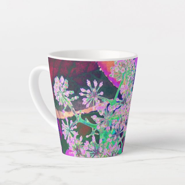 Coole Abstrakte Retro-Natur in Rosa und Kalkgrün Milchtasse (Linke Ecke)