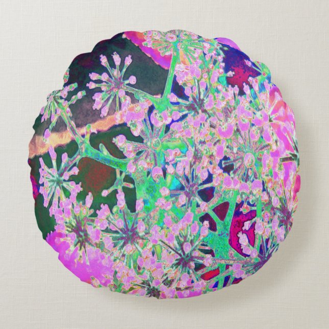 Coole Abstrakte Retro-Natur in Rosa und Kalkgrün Rundes Kissen (Vorderseite)