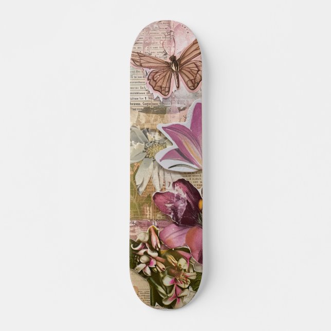 Coole Abstrakte Vintage Blumenart Skateboard (Vorne)