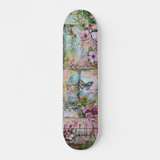 Coole Abstrakte Vintage Blumenstrasse Skateboard (Vorne)