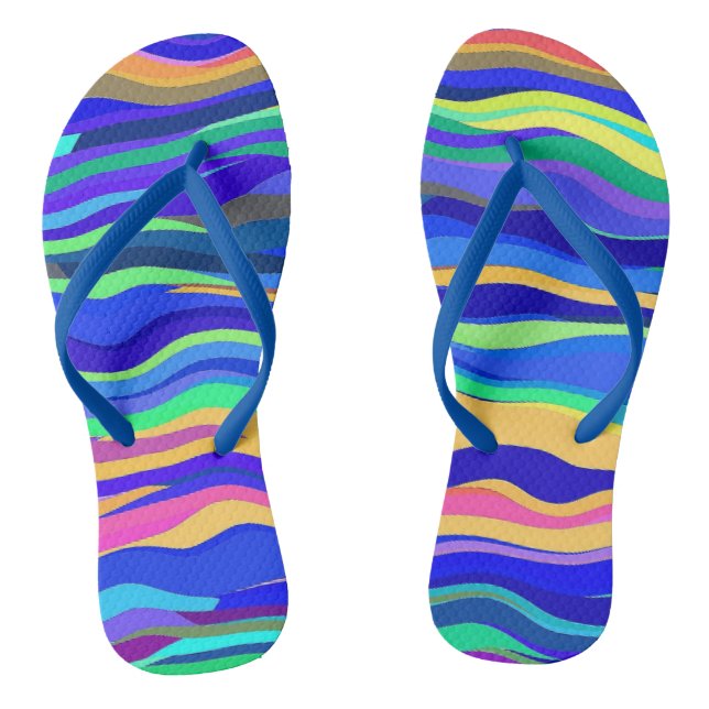 Coole Abstrakte Wavy Stripes Blue Flip Flops (Fußbett)