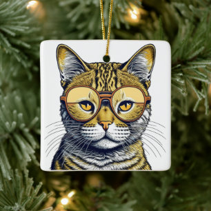Coole ai Art Cat mit Shades Christmas Keramikornament