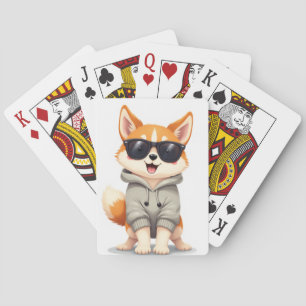Coole Akita-Hund-Sonnenbrille-Hoodie Lustige Kawai Spielkarten