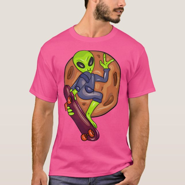 Coole Alien mit Skateboard T-Shirt (Vorderseite)